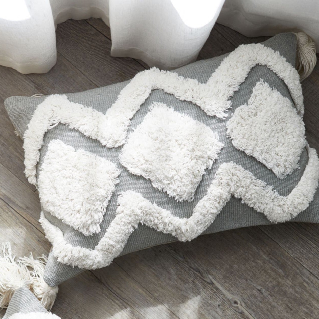 Grey Tufted  Pillow Cover