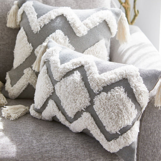 Grey Tufted  Pillow Cover