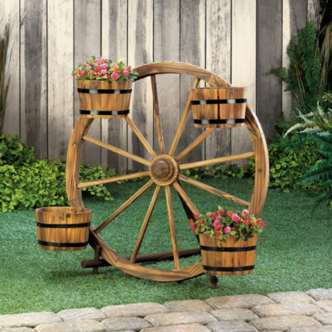 Wagon Wheel Barrel Planter Display - Hyggeh