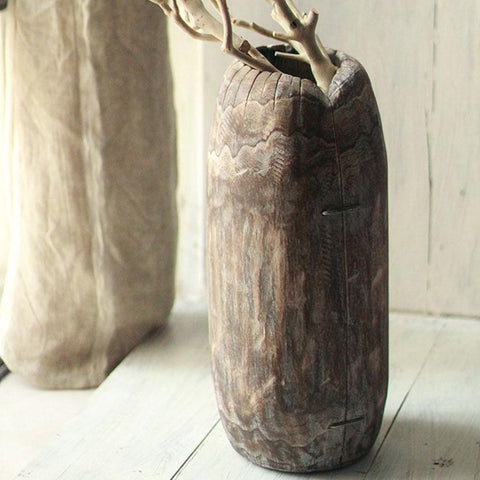 Traditional Carving Antique Zen Wood Vase - Hyggeh