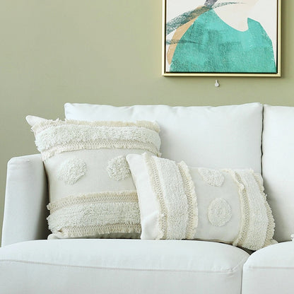 Cotton Woven Cushion Ivory Tassels pillow Cover - Hyggeh