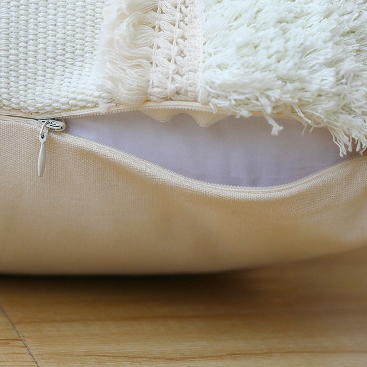 Cotton Woven Cushion Ivory Tassels pillow Cover - Hyggeh