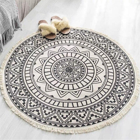 Morocco Mandala Cotton & Linen Round Carpet - Hyggeh