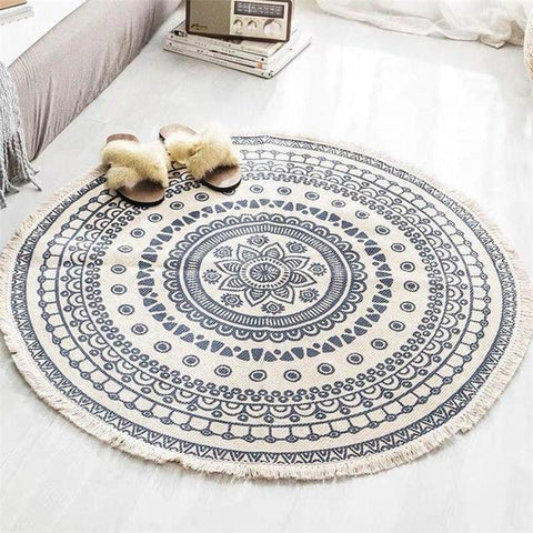 Morocco Mandala Cotton & Linen Round Carpet - Hyggeh