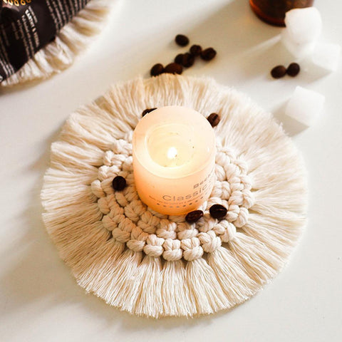 Nordic Macrame Handmade Round Candle Coaster - Hyggeh