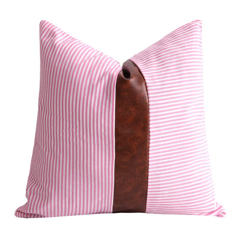 Striped Faux Leather Accent Throw Pillow - Hyggeh