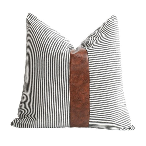 Striped Faux Leather Accent Throw Pillow - Hyggeh