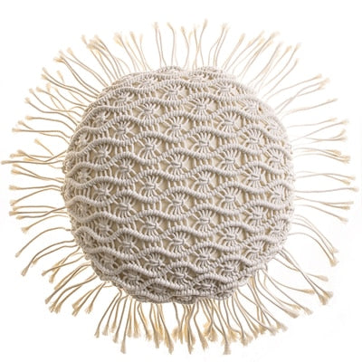 Hand-Woven Macrame Cotton Round Cushion Cover Three - Hyggeh