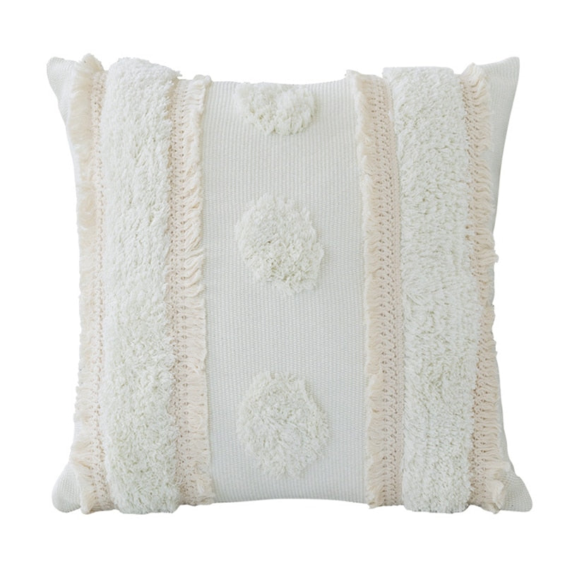 Cotton Woven Cushion Ivory Tassels pillow Cover - Hyggeh