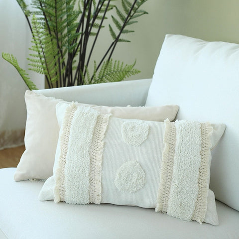Cotton Woven Cushion Ivory Tassels pillow Cover - Hyggeh