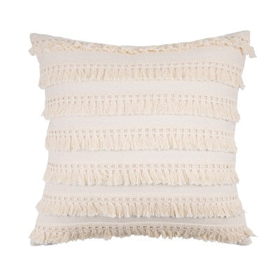 Beige Linen Cotton Tassels Pillow Cover Round Square - Hyggeh