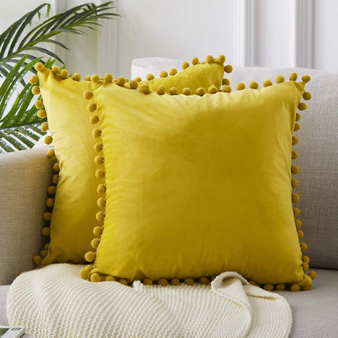 Soft Velvet Cushion Cover with Pompom Pillow - Hyggeh
