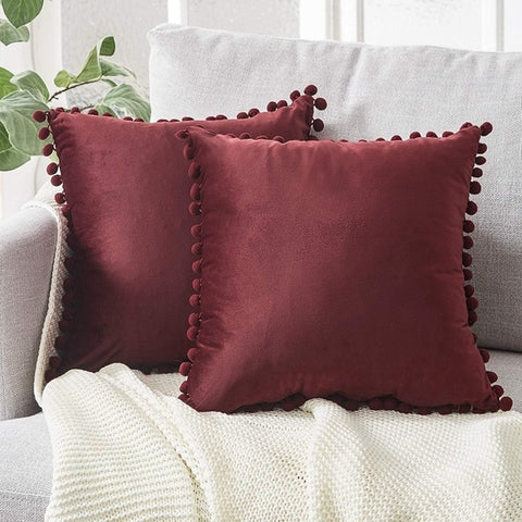 Soft Velvet Cushion Cover with Pompom Pillow - Hyggeh
