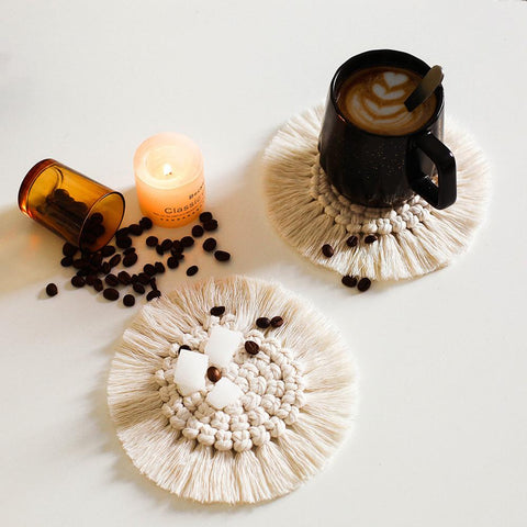 Nordic Macrame Handmade Round Candle Coaster - Hyggeh