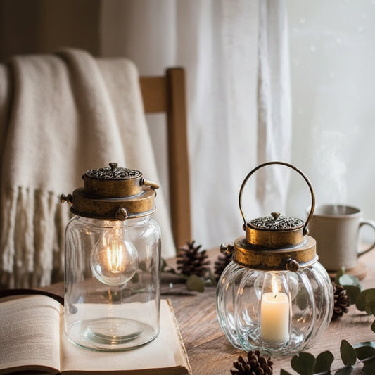 Metal Retro Glass Stand Candle Holder Lantern - Hyggeh