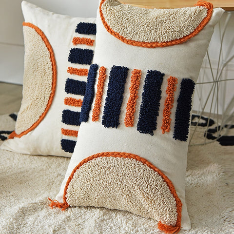 Moroccan Navy Stripe Tufted Cushion Cover - Hyggeh