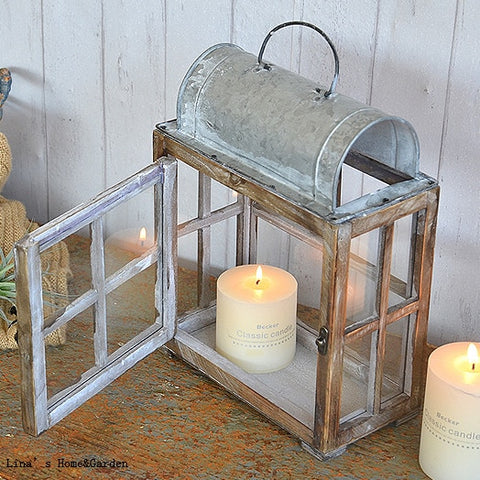 Solid Wood Zinc Hand Craft Vintage Rectangle Lantern - Hyggeh