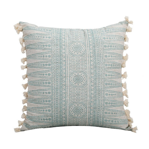 Vintage Linen Green Pillow Cover With Tassels - Hyggeh
