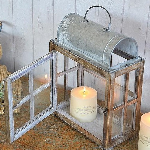 Solid Wood Zinc Hand Craft Vintage Rectangle Lantern - Hyggeh